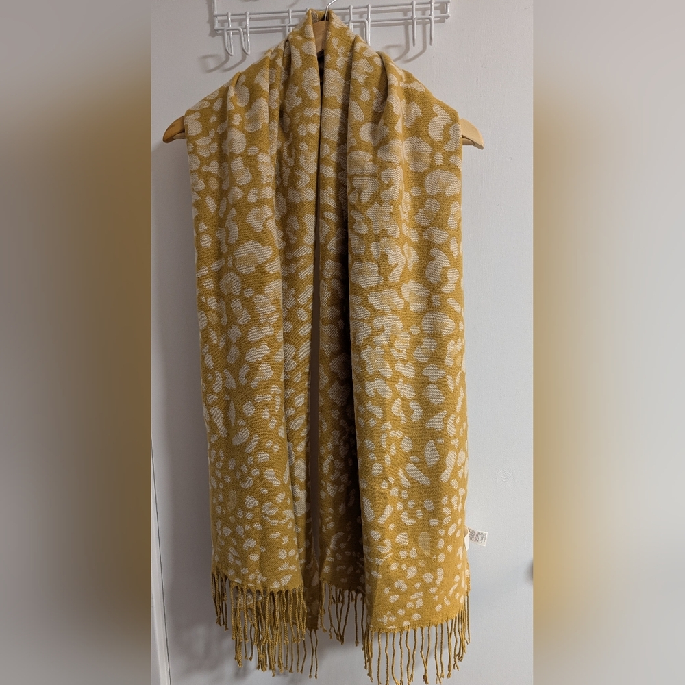 Fat Face Mustard and Cream Animal Print Scarf